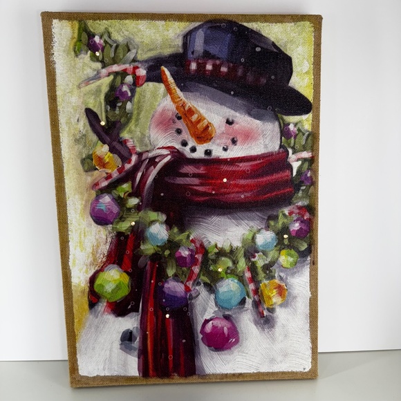 Collectible/Rare Pier 1 Imports Snowman Lighted Glitter Canvas Christmas Wall - Picture 4 of 10